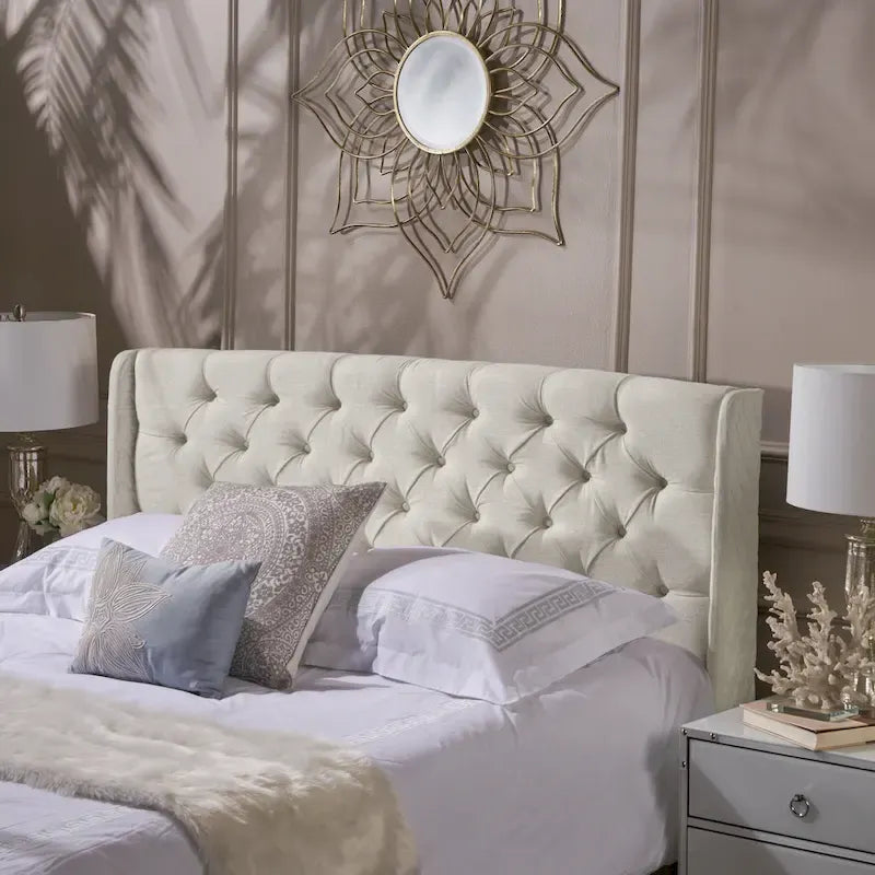 Queen Wingback Headboard with Button-Tufted Diamond Stitch