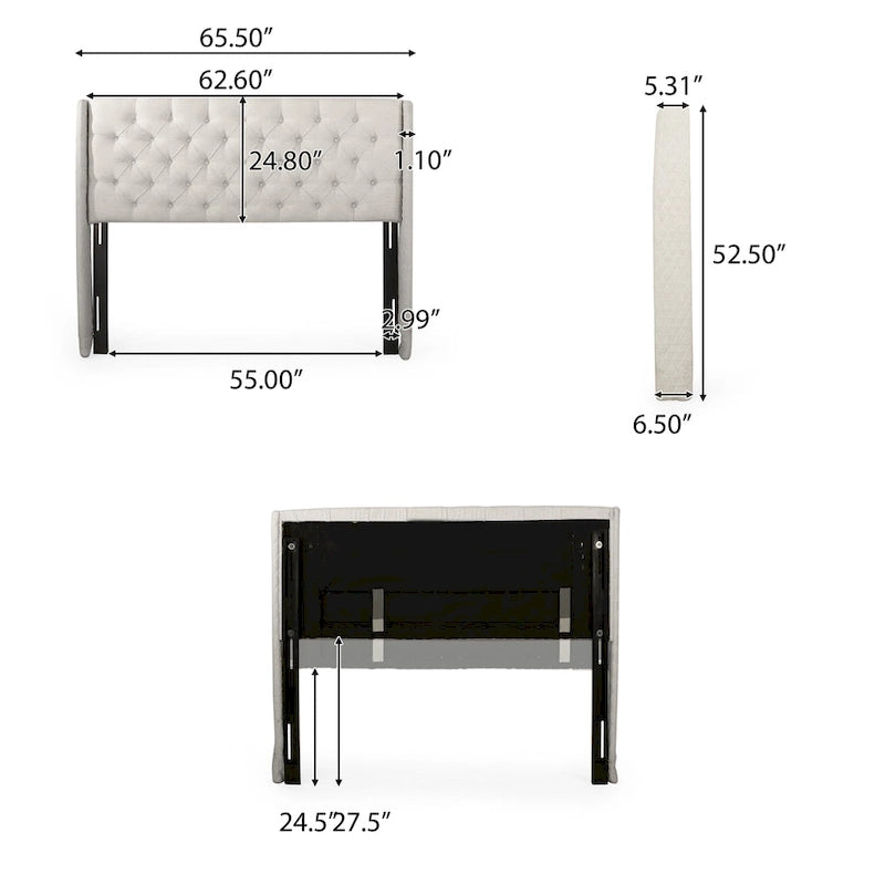 Queen Wingback Headboard with Button-Tufted Diamond Stitch