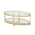 Modern Glam Tempered Glass Oval Coffee Table with Iron Frame