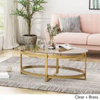 Modern Glam Tempered Glass Oval Coffee Table with Iron Frame