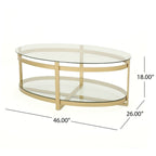 Modern Glam Tempered Glass Oval Coffee Table with Iron Frame
