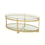 Modern Glam Tempered Glass Oval Coffee Table with Iron Frame