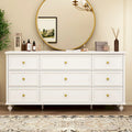 9-Drawer Wood Dresser - 63"W, White Lacquer Finish with Gold Handles