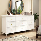 9-Drawer Wood Dresser - 63"W, White Lacquer Finish with Gold Handles