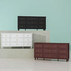 9-Drawer Wood Dresser - 63"W, White Lacquer Finish with Gold Handles