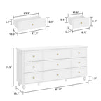 9-Drawer Wood Dresser - 63"W, White Lacquer Finish with Gold Handles