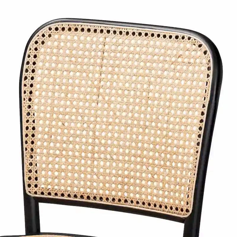 Mid-Century Modern Woven Rattan and Wood Counter Stool