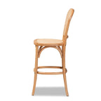 Mid-Century Modern Woven Rattan and Wood Counter Stool
