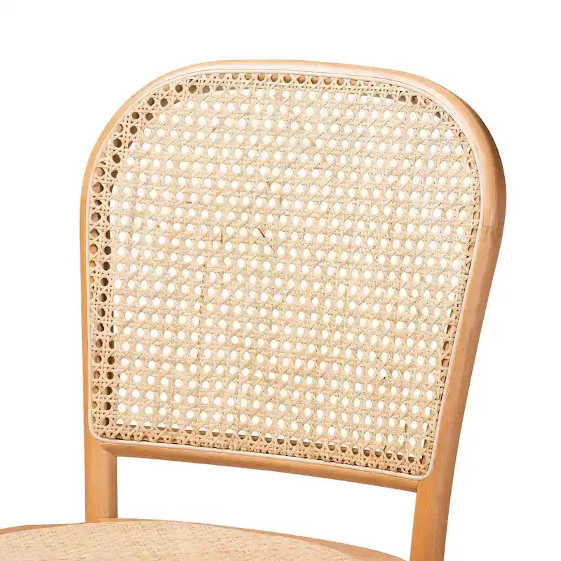 Mid-Century Modern Woven Rattan and Wood Counter Stool