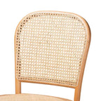 Mid-Century Modern Woven Rattan and Wood Counter Stool