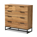 Oak Wood and Black Metal 5-drawer Bedroom Chest