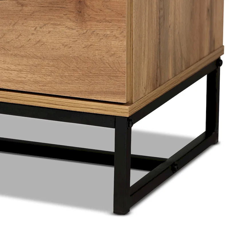 Oak Wood and Black Metal 5-drawer Bedroom Chest