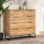 Oak Wood and Black Metal 5-drawer Bedroom Chest