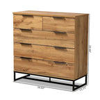 Oak Wood and Black Metal 5-drawer Bedroom Chest