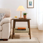23 Mid-Century Side Table with Woven Shelf