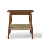 23" Mid-Century Side Table with Woven Rattan Shelf