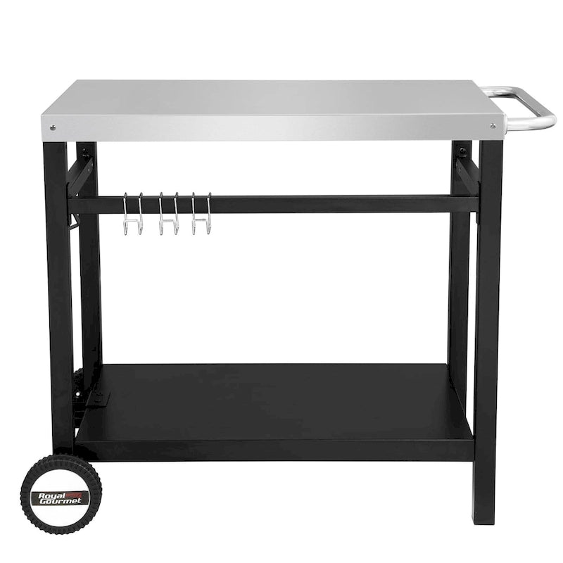  Double Shelf Movable Dining Cart Work Table with Handle - N/A