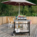 Double Shelf Movable Dining Cart Work Table with Handle