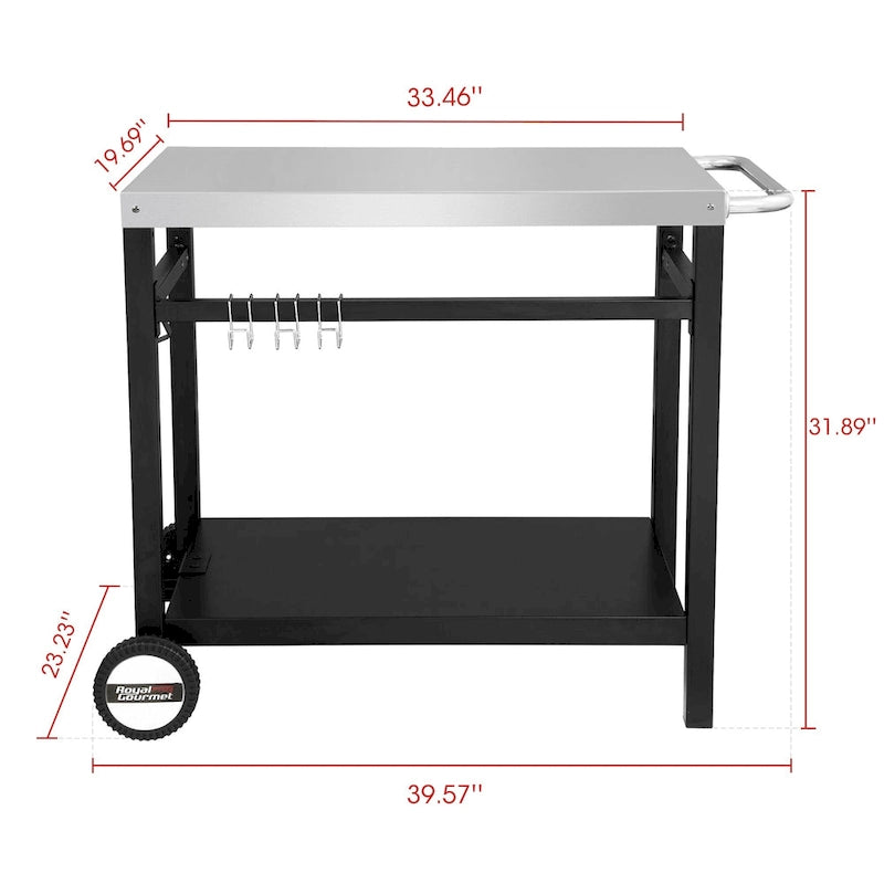 Double Shelf Movable Dining Cart Work Table with Handle