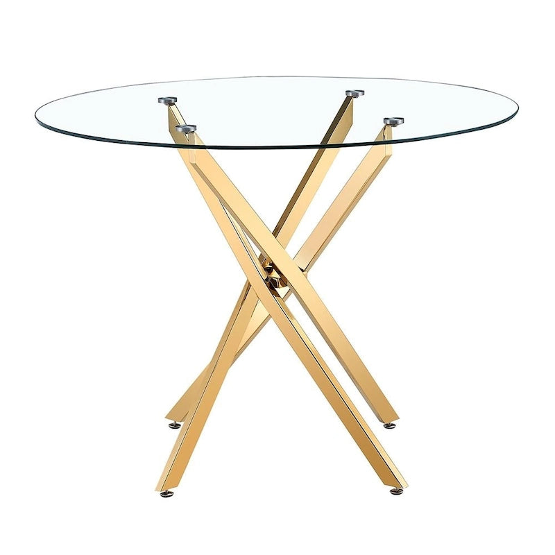 Round Tempered Glass Dining Table with Gold Star Base - 29.5H x 36W x 36D in