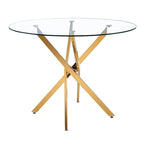 Round Tempered Glass Dining Table with Gold Star Base - 29.5H x 36W x 36D in