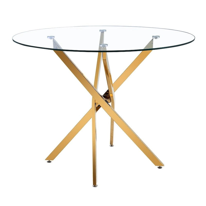 Round Tempered Glass Dining Table with Gold Star Base - 29.5H x 36W x 36D in