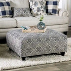 Stormy Transitional Grey Fabric Moroccan Print Cocktail Ottoman by 