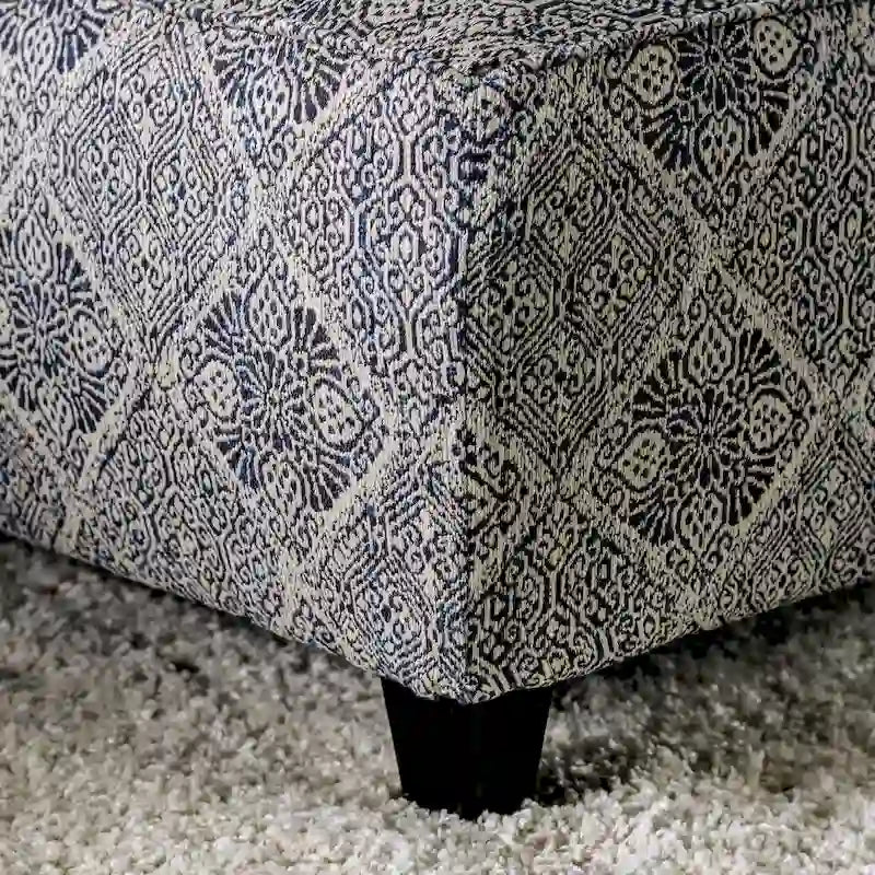 Stormy Transitional Grey Fabric Moroccan Print Cocktail Ottoman