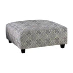 Stormy Transitional Grey Fabric Moroccan Print Cocktail Ottoman