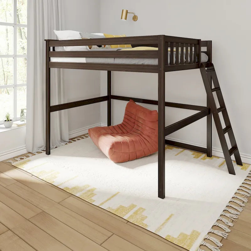 Full Size High Loft Bed with End Ladder - Solid Wood, 400 lbs Capacity