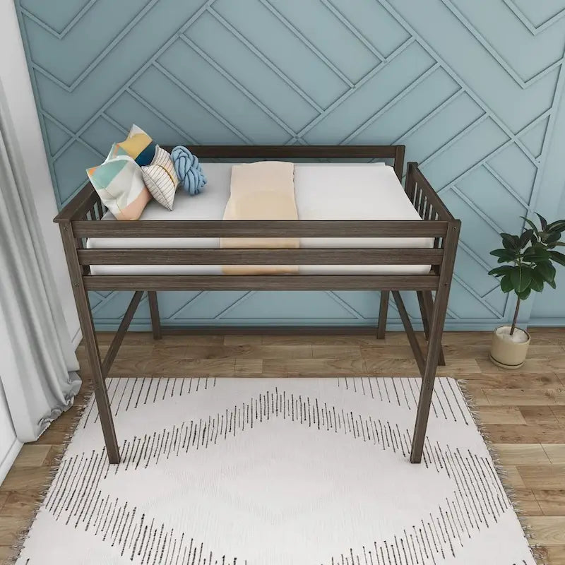 Full Size High Loft Bed with End Ladder - Solid Wood, 400 lbs Capacity