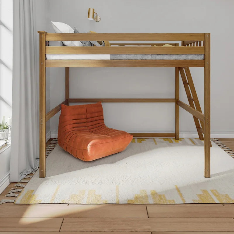 Full Size High Loft Bed with End Ladder - Solid Wood, 400 lbs Capacity