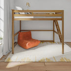 Full Size High Loft Bed with End Ladder - Solid Wood, 400 lbs Capacity