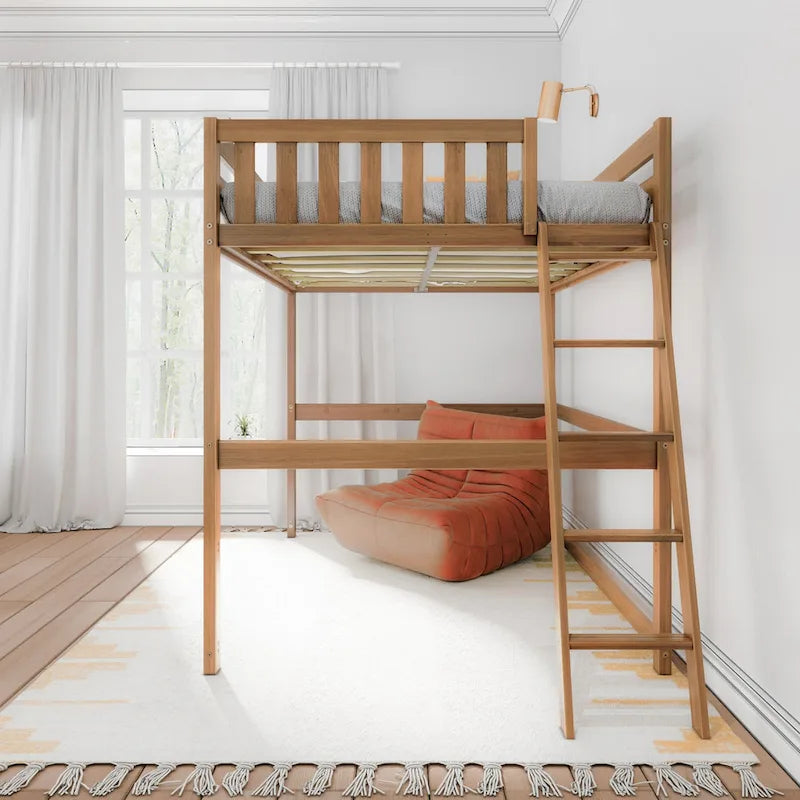 Full Size High Loft Bed with End Ladder - Solid Wood, 400 lbs Capacity