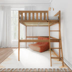 Full Size High Loft Bed with End Ladder - Solid Wood, 400 lbs Capacity