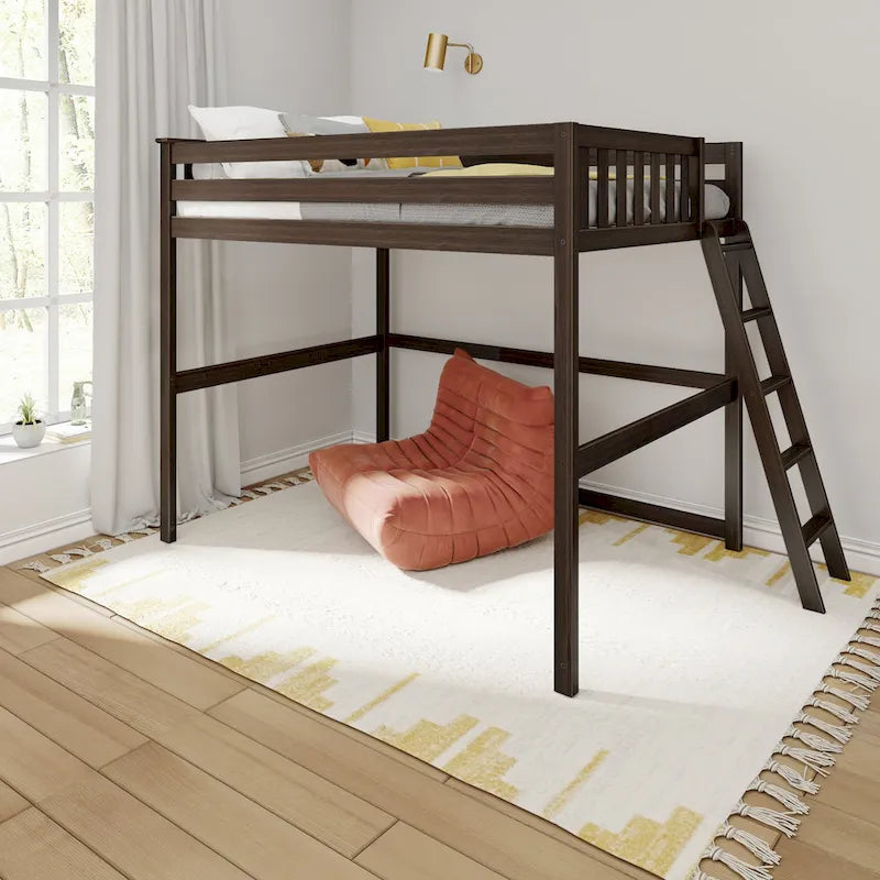 Full Size High Loft Bed with End Ladder - Solid Wood, 400 lbs Capacity