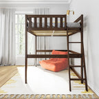 Full Size High Loft Bed with End Ladder - Solid Wood, 400 lbs Capacity