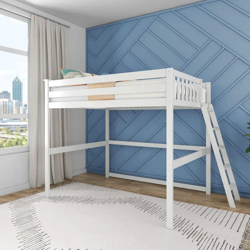 Full Size High Loft Bed with End Ladder - Solid Wood, 400 lbs Capacity