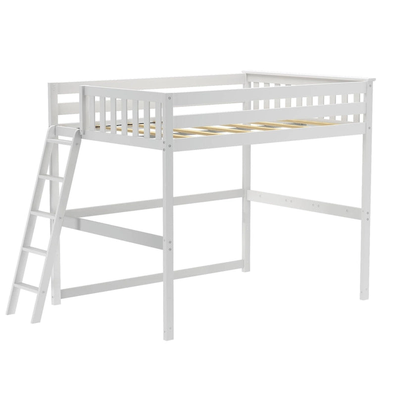 Full Size High Loft Bed with End Ladder - Solid Wood, 400 lbs Capacity