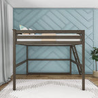 Full Size High Loft Bed with End Ladder - Solid Wood, 400 lbs Capacity