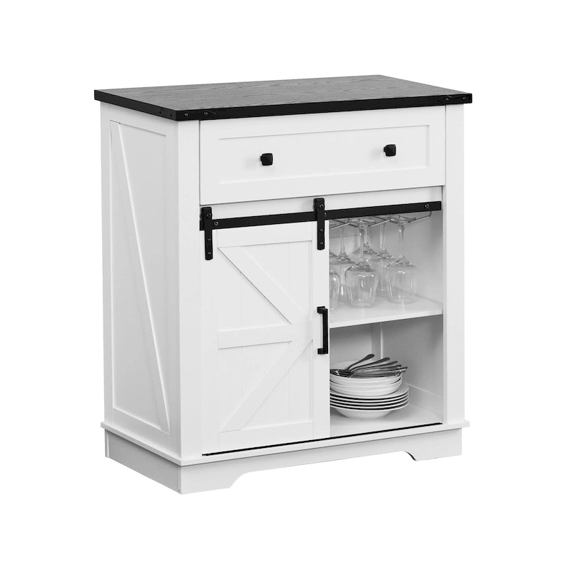 Farmhouse Buffet Sideboard with Sliding Barn Door, Drawer, and Glass Slots