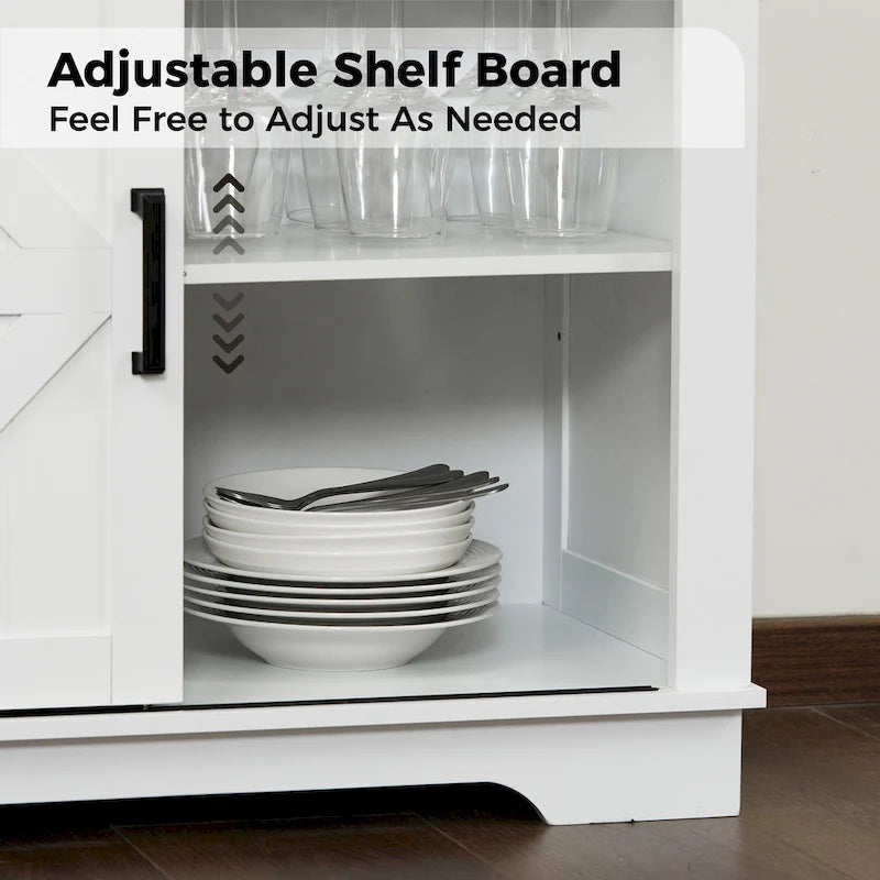 Farmhouse Buffet Sideboard with Sliding Barn Door, Drawer, and Glass Slots