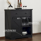 Farmhouse Buffet Sideboard with Sliding Barn Door, Drawer, and Glass Slots