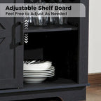Farmhouse Buffet Sideboard with Sliding Barn Door, Drawer, and Glass Slots