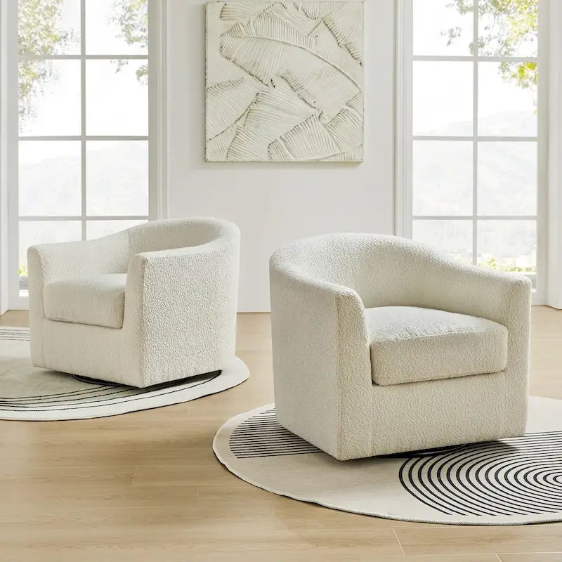 Modern Ergonomic Boucle Upholstered Swivel Barrel Chair Set of 2