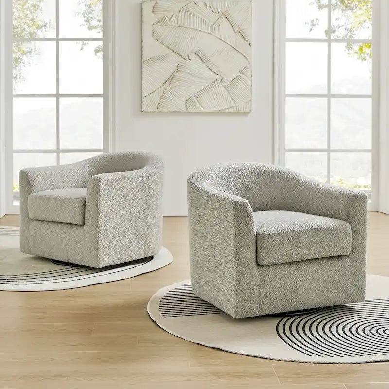 Modern Ergonomic Boucle Upholstered Swivel Barrel Chair Set of 2