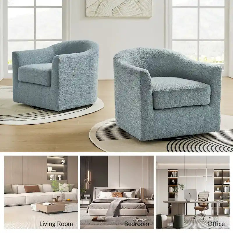 Modern Ergonomic Boucle Upholstered Swivel Barrel Chair Set of 2