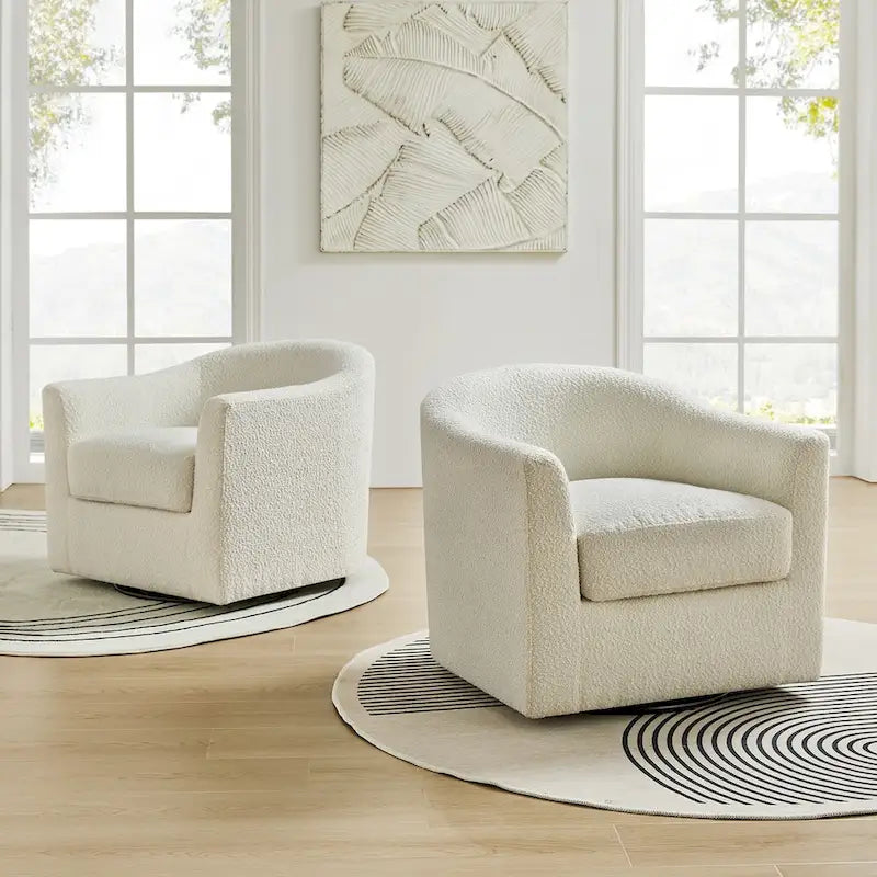 Modern Ergonomic Boucle Upholstered Swivel Barrel Chair Set of 2