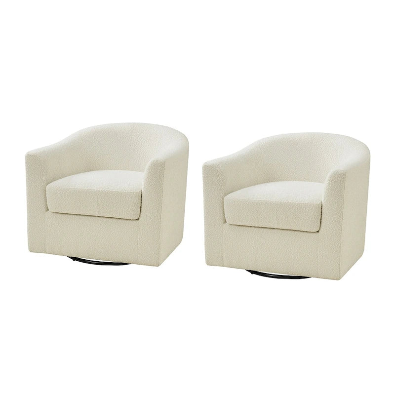 Modern Ergonomic Boucle Upholstered Swivel Barrel Chair Set of 2