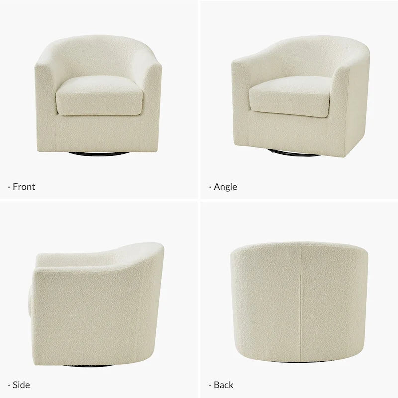 Modern Ergonomic Boucle Upholstered Swivel Barrel Chair Set of 2